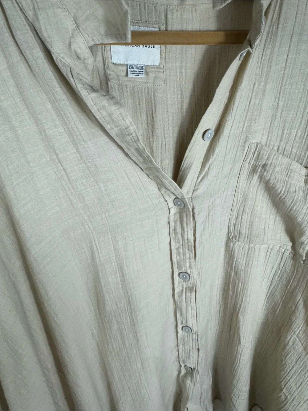American Eagle Oversized Gauze Coverup Button Down Shirt Cream Beige Women’s XXL - Picture 3 of 7